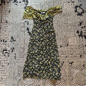 Zara Black Yellow Floral Midi Dress